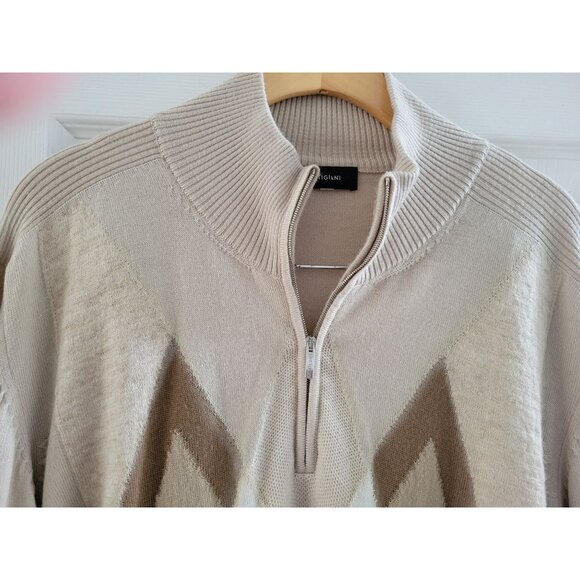 Cortigiani Mens Tan Grandpa sweater size Large Wool Italy mohair 1/4 zip Flaw - Picture 4 of 15